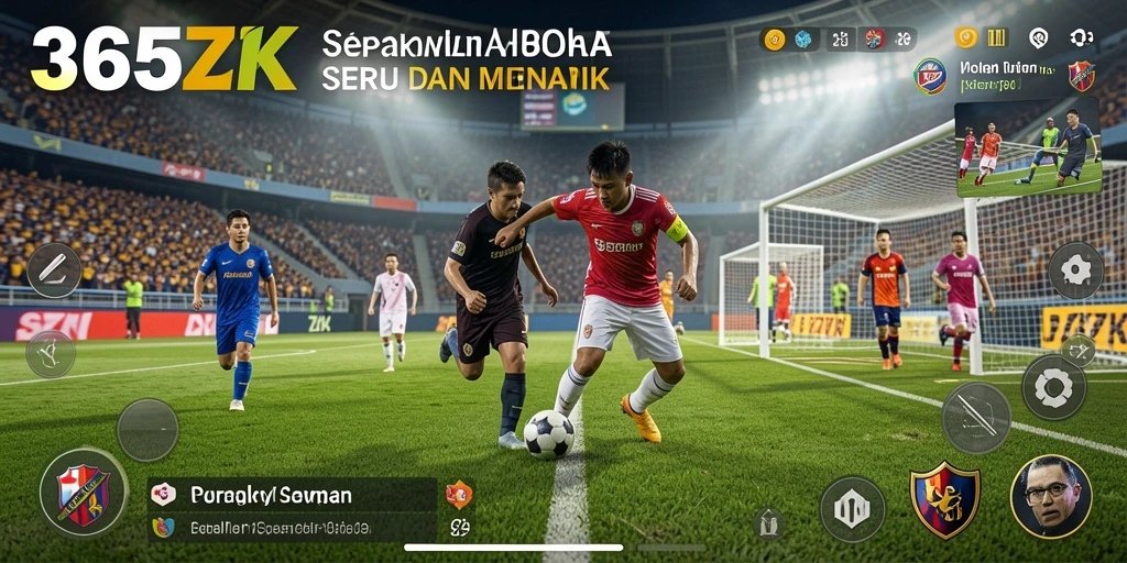 Tampilan gameplay 365ZK dengan aksi sepak bola yang mendebarkan.