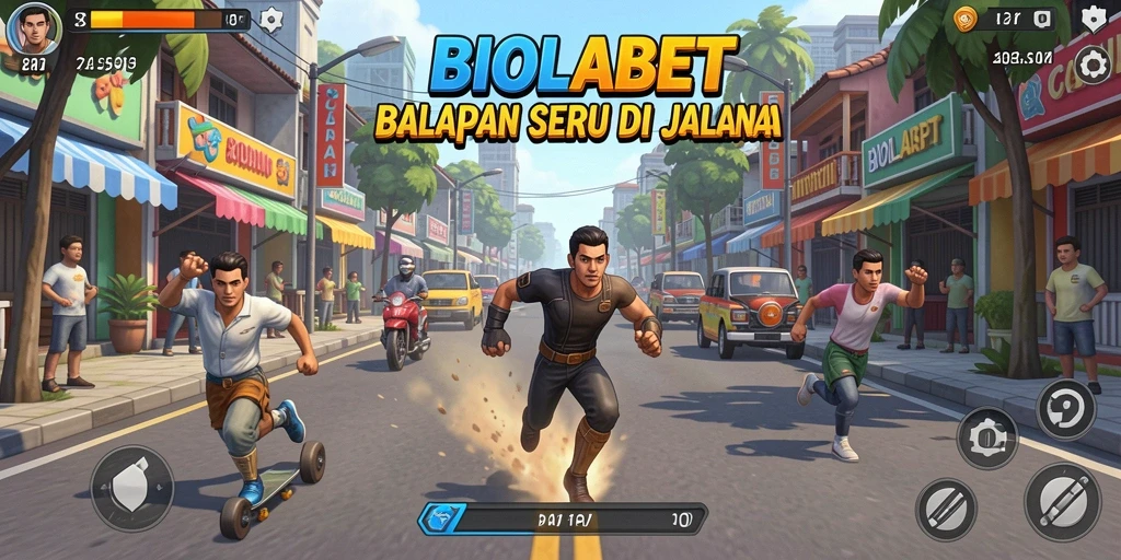 Screenshot gameplay BIOLABET yang menampilkan aksi balapan yang seru.