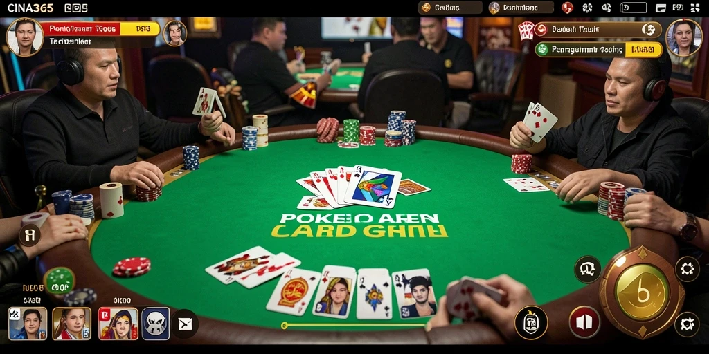 Tampilan gameplay Poker di CINA365 yang menegangkan.