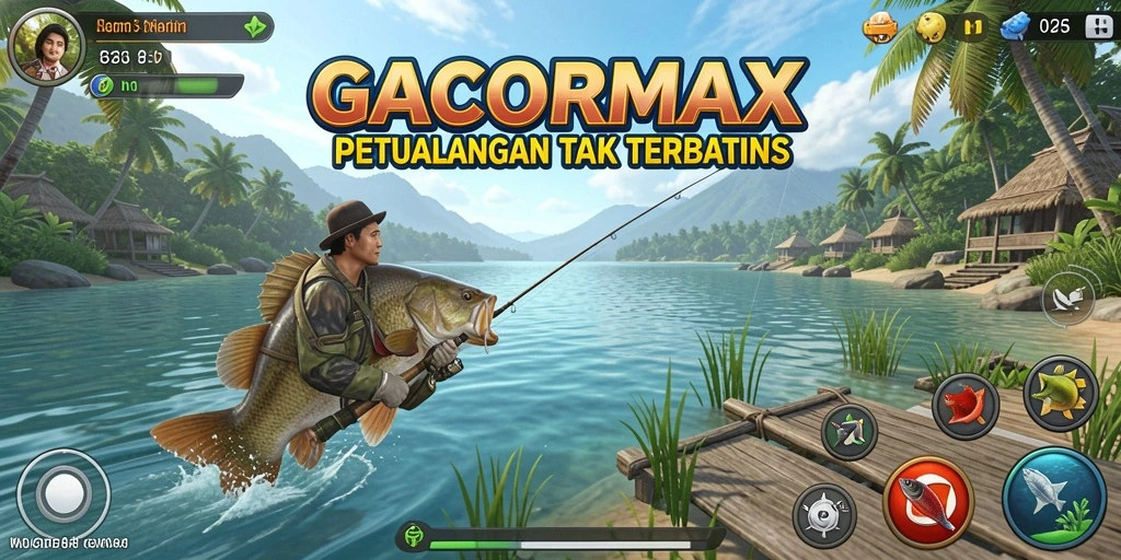 Tampilan menarik dari gameplay GACORMAX saat memancing di danau.