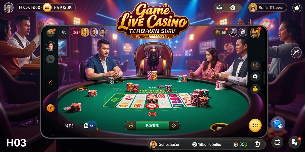 Tampilan gameplay Live Casino H03 dengan dealer dan pemain aktif.