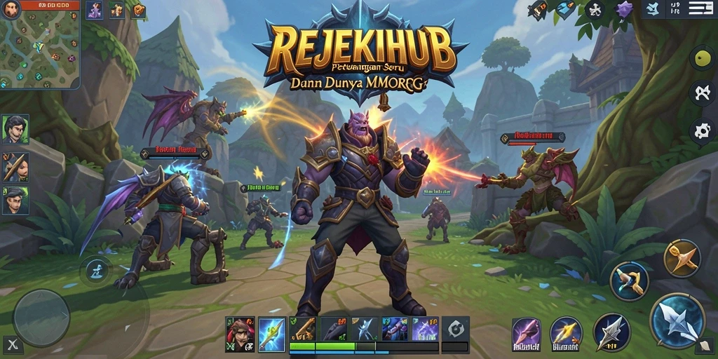 Screenshot utama REJEKIHUB menampilkan aksi pertempuran seru di dunia MMORPG.